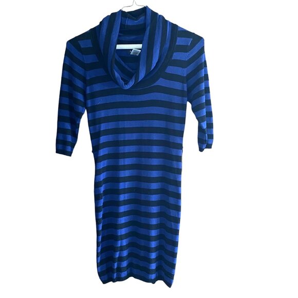 B Smart‎ Sweater Dress Womens M Striped Blue & Black Cowl Neck Dress - Medium - Picture 1 of 14